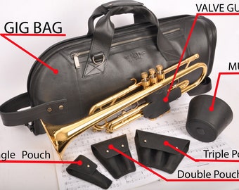 Trumpet Player Gift Set, Trumpet Accessories, Personalized Trumpet Gig bag, Valve guard, Mouthpiece pouch for 1-7 mouthpieces, Trumpet mute