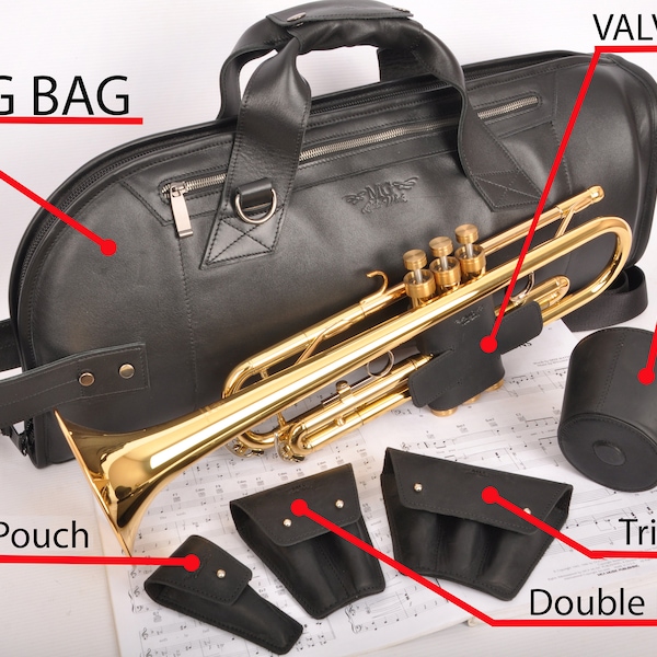 Trumpet player Gift, Trumpet gig bag, valve guard, mouthpiece pouch for 1-7 mouthpieces, magnetic mute, trumpet case, personalized gift