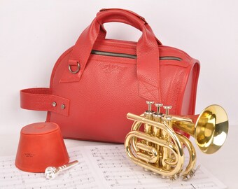 Personalized Pocket Trumpet leather gig bag. Single gig bag for your horn, Trumpet Bag, Case MG Leather Work