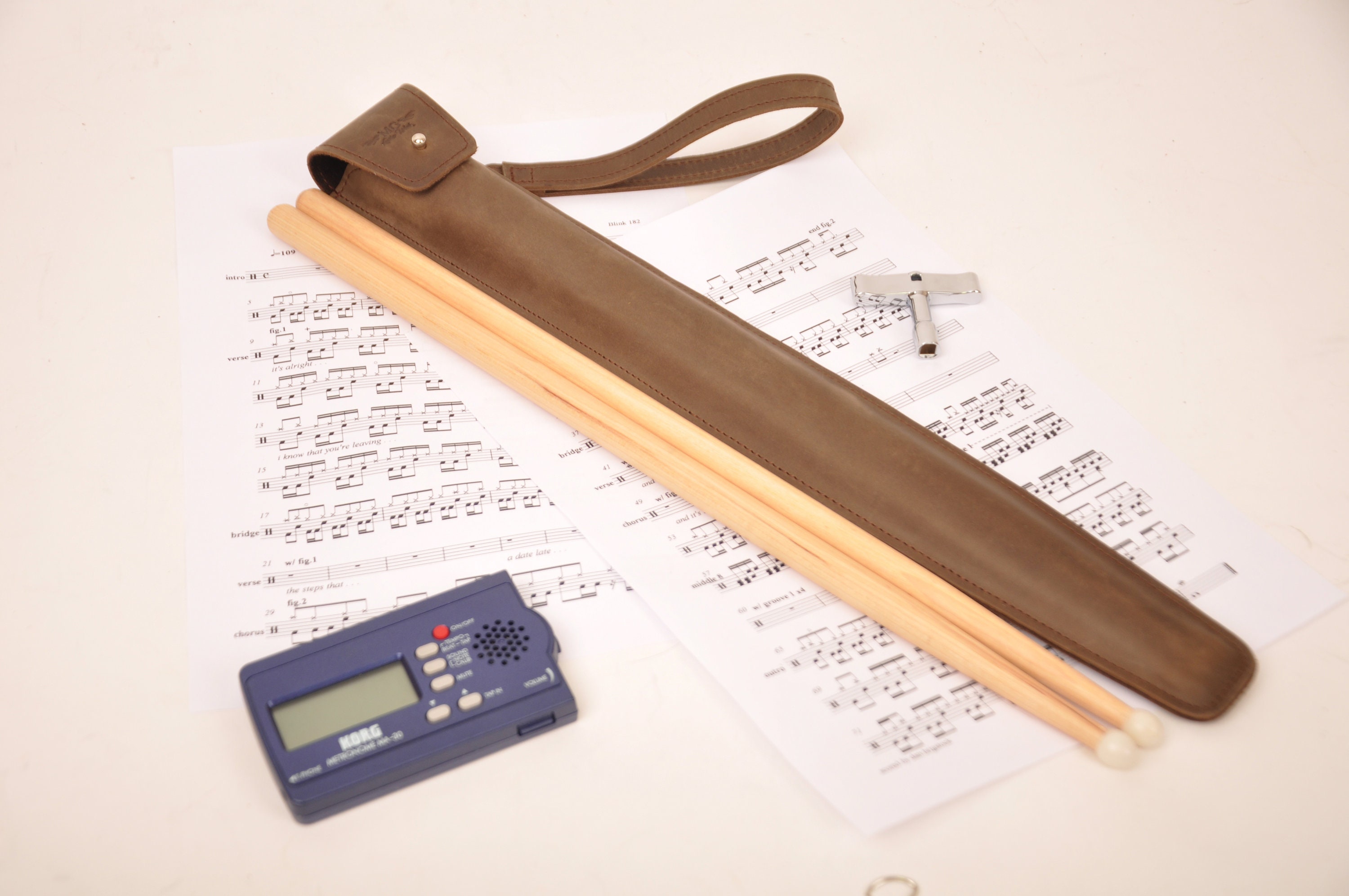 Personalized Leather Drumstick Bag: Button Stud Closure, Gift for Drummer