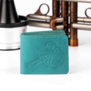 Cartera de cuero personalizada con estampado Miles, gran regalo para trompetista de MG Leather Work