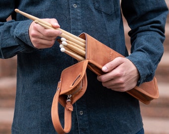 Personalized Leather Drumstick Bag: Handmade Drummer Gift with Key Holder