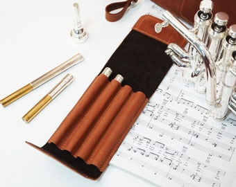 Piccolo trumpet pipes Leather holder, piccolo trumpet pipes leather pouch, trumpet pipes pouch with magnetic clasp, personalized gift