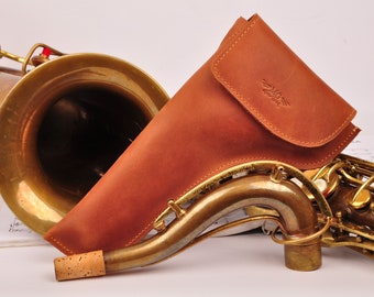 Tenor Saxophone Neck holder made of genuine leather by MG Leather Work, handmade gift for saxophone player, sax neck pouch