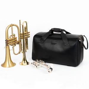 Étui pour trompette, cuir véritable noir, cadeau personnalisé pour trompettiste, housse double/triple pour bugle, cornet de trompette, trompette Piccolo