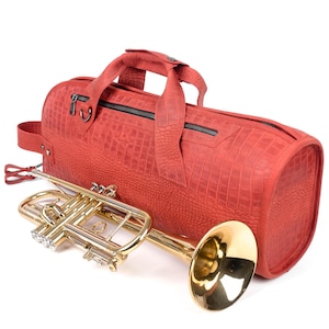 Trumpet Single Gig Bag, Reptile Leather, Professional Trumpet Bag, Personalized gift for Trumpet player, Trumpet Protective Case,