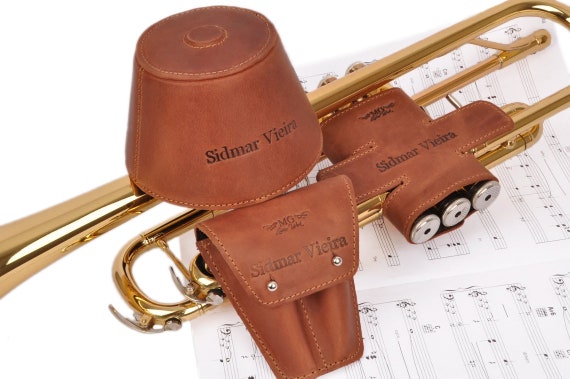 Special Set: Trumpet Valve Guard, Plunger Mute, Double Mouthpiece Pouch,  Handmade Genuine Leather, Personalized Gift Set for Trumpet Player 