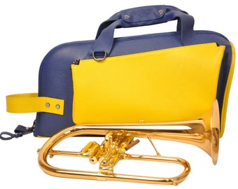 Flugelhorn Bag in Ukraine flag colors by MG Leather Work, flugelhorn case, Trumpet case, Personalized gift for Trumpet player, trumpet case