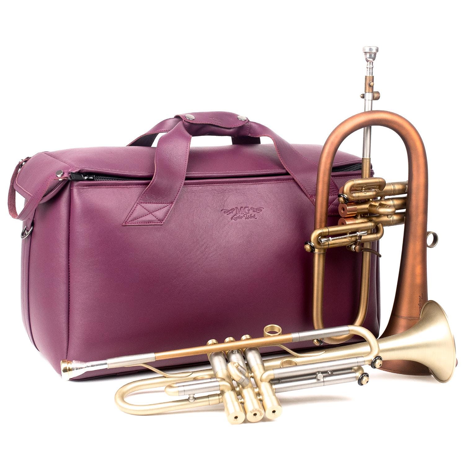 Triple or Double Trumpet leather Gig Bag, double/triple gig bag for flugelhorn, cornet, piccolo trumpet, personalized gift for trumpeter