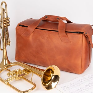 Personalized Trumpet bag, double/triple gig bag for flugelhorn, cornet, piccolo trumpet B, C Trumpet, genuine leather trumpet gig bag