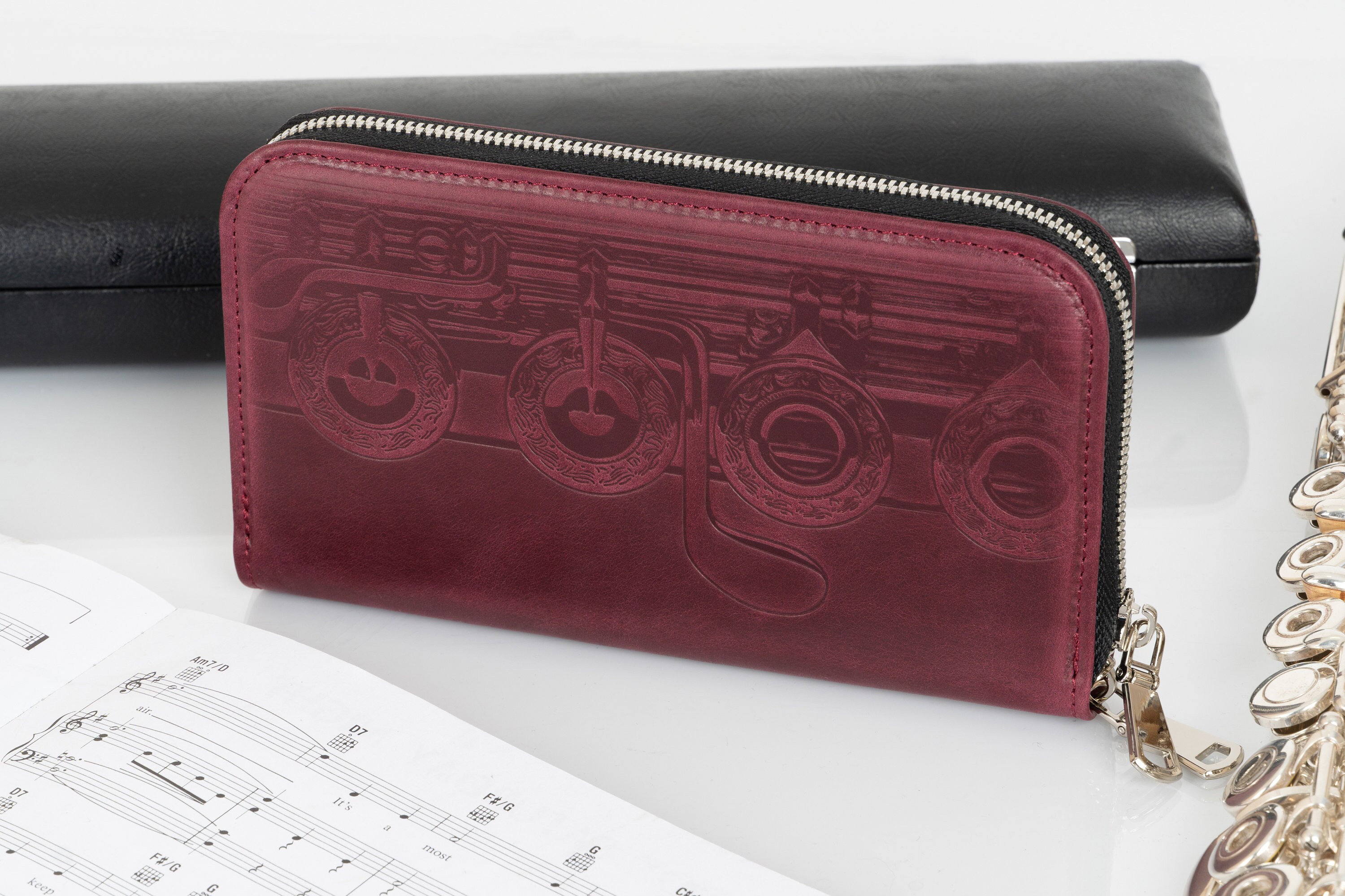 Leather Wallet With Embossing, Zipped Clutch Bag With Embossed Patterns Flute Valves, Leather Purse With Double Slider Zipper, Leather Pouch - Etsy Leather Wallet With Embossing, Zipped Clutch Bag With Embossed Patterns Flute Valves, Leather Purse With Double Slider Zipper, Leather Pouch - Etsy