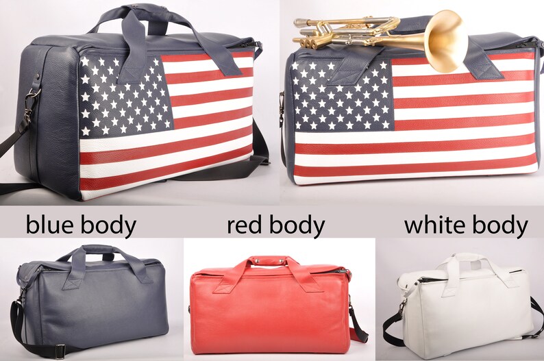 Trumpet, Flugelhorn, Cornet, Piccolo trumpet Double/Triple bag whit USA flag, leather bag for trumpet, flugelhorn, cornet, piccolo trumpet image 7