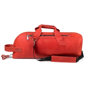 Trumpet Bag, Red Leather Trumpet Gig Bag, Trumpet carry case, Personalized gift for Trumpet player, Trumpet Accessories, Trumpet Gig Bag