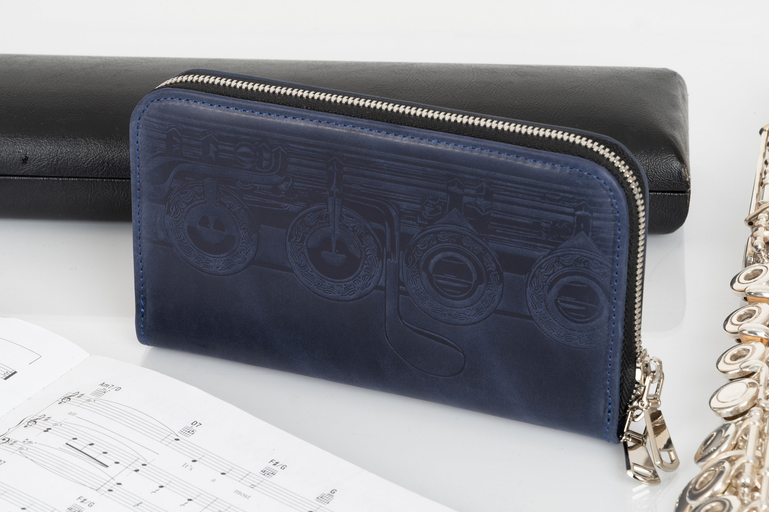 Leather Wallet With Embossing, Zipped Clutch Bag With Embossed Patterns Flute Valves, Leather Purse With Double Slider Zipper, Leather Pouch - Etsy Leather Wallet With Embossing, Zipped Clutch Bag With Embossed Patterns Flute Valves, Leather Purse With Double Slider Zipper, Leather Pouch - Etsy