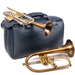 Trumpet bag, Double/triple gig bag for trumpet, flugelhorn, cornet, piccolo, pocket trumpet, C trumpet, Personalized leather trumpet bag