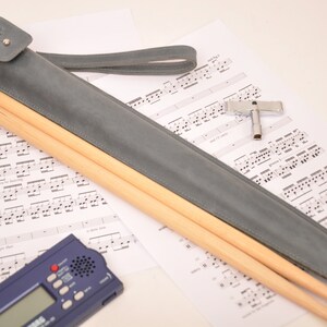 Genuine leather drumstick bag with a button stud closure, personalized drumstick pouch, gift for drummer, leather drum stick holder