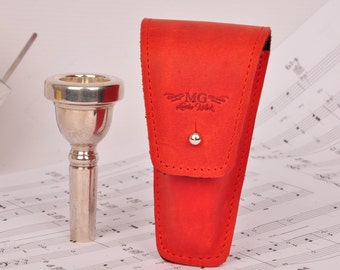 Trombone Euphonium mouthpiece holder, mouthpiece case, mouthpiece pouch, genuine leather mouthpiece holder, personalized gift with initials
