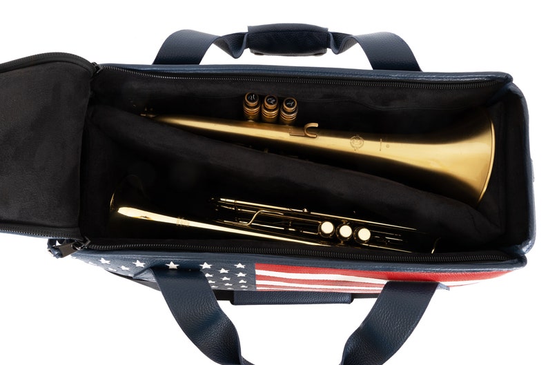 Trumpet, Flugelhorn, Cornet, Piccolo trumpet Double/Triple bag whit USA flag, leather bag for trumpet, flugelhorn, cornet, piccolo trumpet image 5