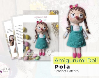 Lalka Amigurumi WZÓR ANGIELSKI - Pola, lalka ze wzorem na szydełku, lalka wiosenna, tutorial na szydełku, ręcznie robiona lalka, ładna lalka na szydełku dla dziewczynek