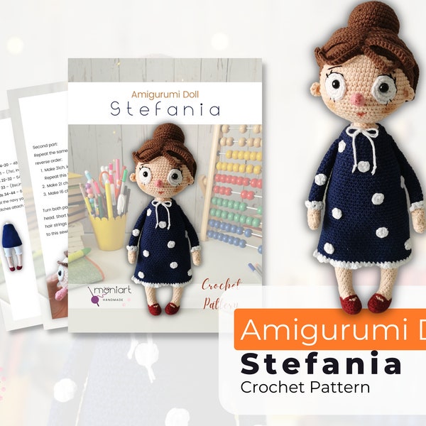 Amigurumi poupée ANGLAIS PATTERN - Stefania, tutoriel fille au crochet, professeur de crochet, modèle pdf au crochet, tutoriel de poupée faite à la main