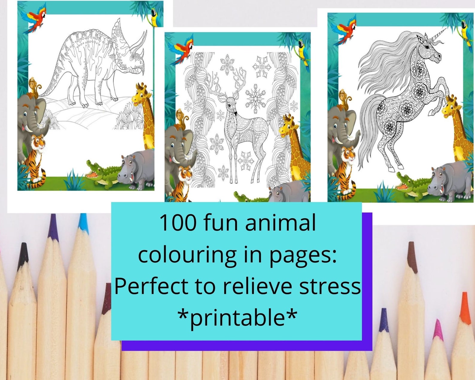 Animal colouring book printable Animal colouring pages | Etsy