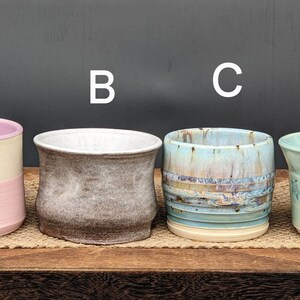 Small Cups - Handmade Pottery, Pink Flower, White on Red Clay, Blue Drippy Multi-Color, Celadon Bloom Blue Sea Turtle, Ceramic, Horseshoes image 2