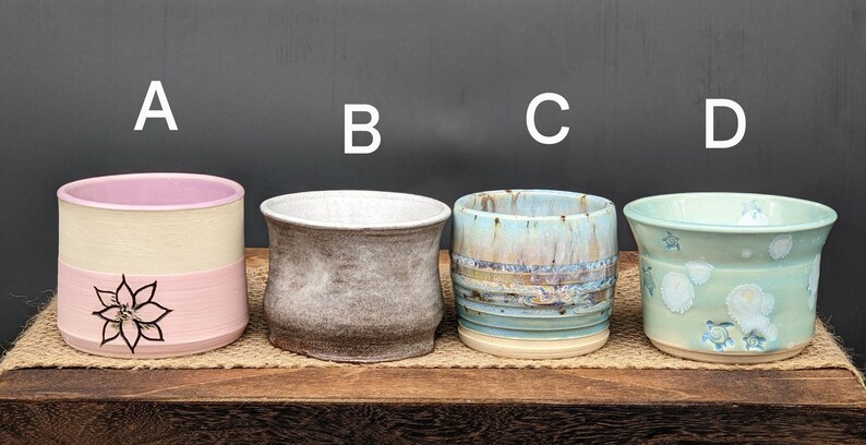 Small Cups - Handmade Pottery, Pink Flower, White on Red Clay, Blue Drippy Multi-Color, Celadon Bloom Blue Sea Turtle, Ceramic, Horseshoes image 2