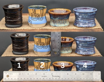 2 oz Ceramic Shot glasses, Small tumblers, Assorted colors, handmade, pottery, two ounces, interesting, one of a kind, unique, giftable