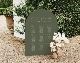 Arched seating chart template Forest Green Wedding Seating Chart Template Olive Green Wedding Seating Chart Printable seating plan signage