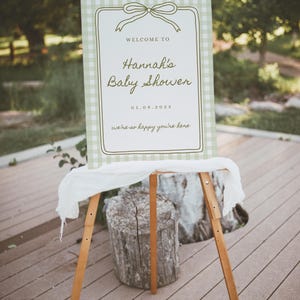 Green Bow Baby Shower Welcome Sign Template Printable