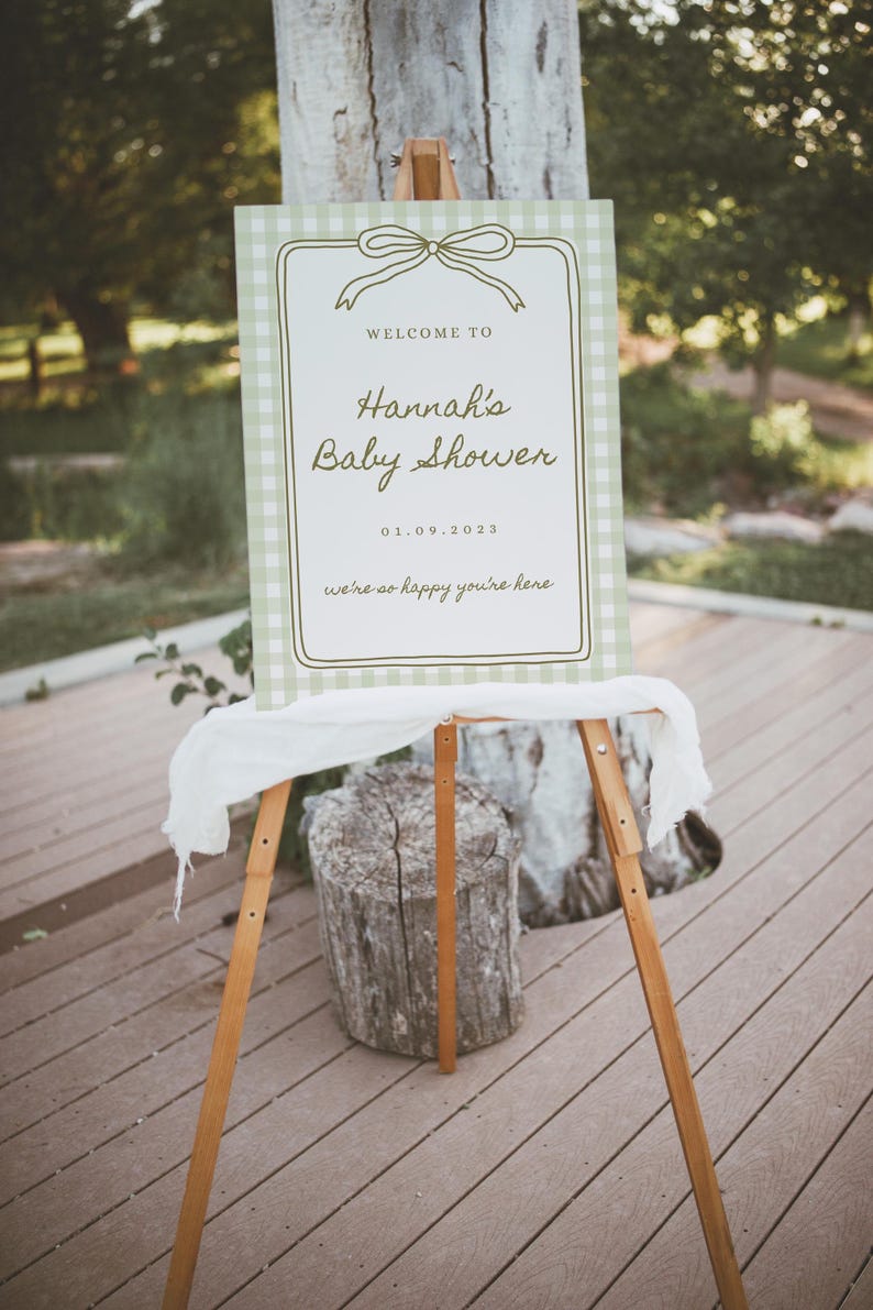 Green Bow Baby Shower Welcome Sign Template Printable