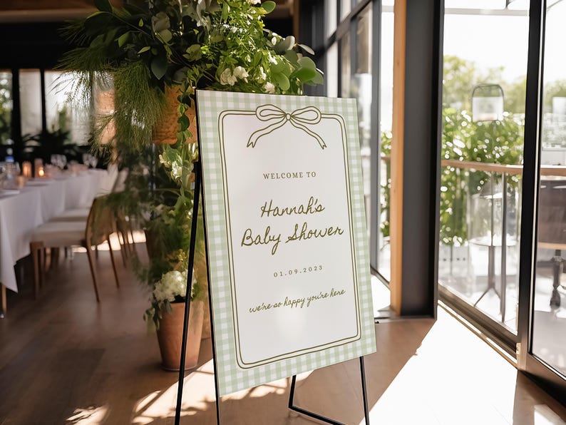Green Plaid Welcome Sign Baby Shower