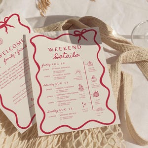 Nota de agradecimiento para itinerario de boda imprimible Plantilla de itinerario de boda 5x7 Itinerario de boda de destino para invitados Carta de bienvenida Itinerario