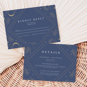 navy and gold celestial Moon midnight sky wedding invitation template