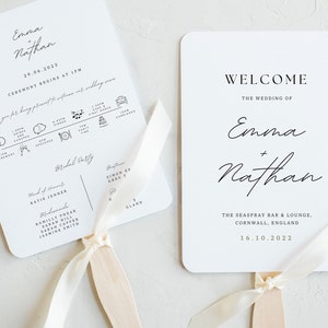 Modern wedding program fans wedding timeline program fan wedding ceremony program template fan wedding program fan template download image 3