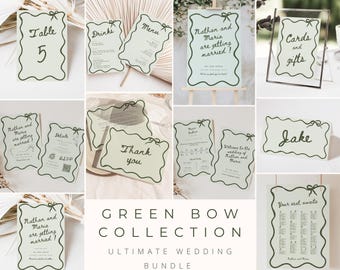 Whimsical wedding template bundle Canva Sage Green wedding Bundle hand drawn wedding sign bundle Wavy Doodle Wedding Reception Signage