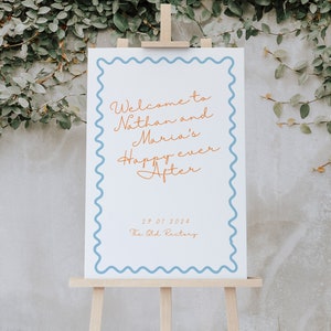 Wavy wedding welcome sign wavy border welcome sign wavy welcome wedding sign whimsical hand drawn welcome sign scalloped edge sign template
