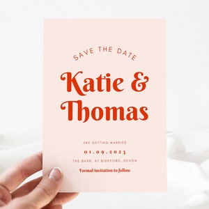 Pink Save the Date Retro Pink and Red Save the Date Editable Canva ...