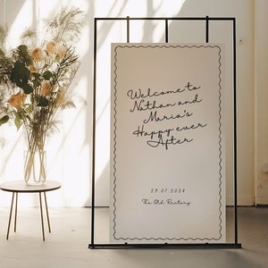 Whimsical hand drawn welcome sign wavy wedding welcome sign wavy border welcome sign wavy welcome wedding sign scalloped edge sign template