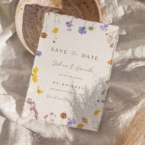 Wildflower Save the Date Template: Pressed Flower Wedding Invitation (5x7, Canva Editable, Digital Download