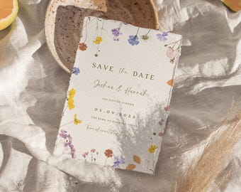 Wildflower Save the Date Template: Pressed Flower Wedding Invitation (5x7, Canva Editable, Digital Download