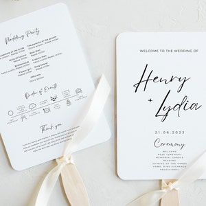 Modern wedding program fan minimal wedding program classic wedding program fan church program wedding printable ceremony paddle fan template