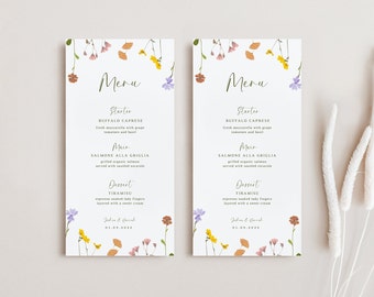 Wildflower Wedding Menu Template, Pressed Flower Reception Card, Spring Garden Party Printable On the Day Stationery
