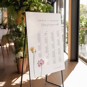 Kaartsjabloon met wilde bloemen bruiloft onze favoriete mensen bordsjabloon wilde bloemen tafelplan bord bruiloft bloemen bruiloft bord stoelen