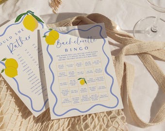 Lemon bridal shower games bundle handwritten Italian bachelorette party game questions lemon themed bridal shower games hen party bundle