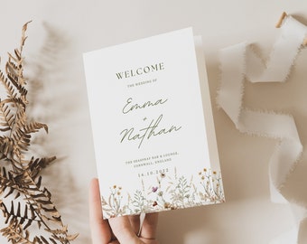 Wildflower wedding Program  Bifold Template wedding Program template spring flower wedding Ceremony Program Foldable Wedding Program