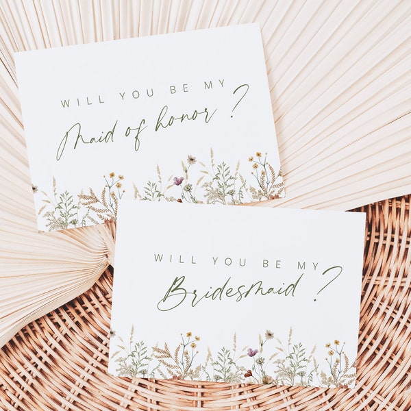 Bridesmaid proposal card floral  Will You Be My Bridesmaid Card Will You Be My Maid of Honor bridesmaid Proposal Card Template wildflowers