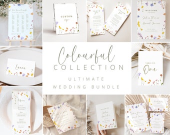 Floral wedding signage bundle wedding sign bundle colourful spring wildflower wedding template bundle Spring Wedding reception signs Floral
