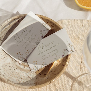 Plantilla de boletos para bebidas de boda con flores silvestres, boletos para bebidas para bodas, cupón de bebida gratis, plantilla de boda imprimible, plantilla de ficha de bebida