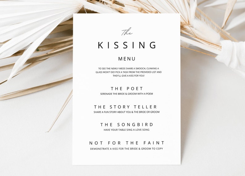 Kissing Menu Wedding Game for Reception Wedding Table Game Etsy